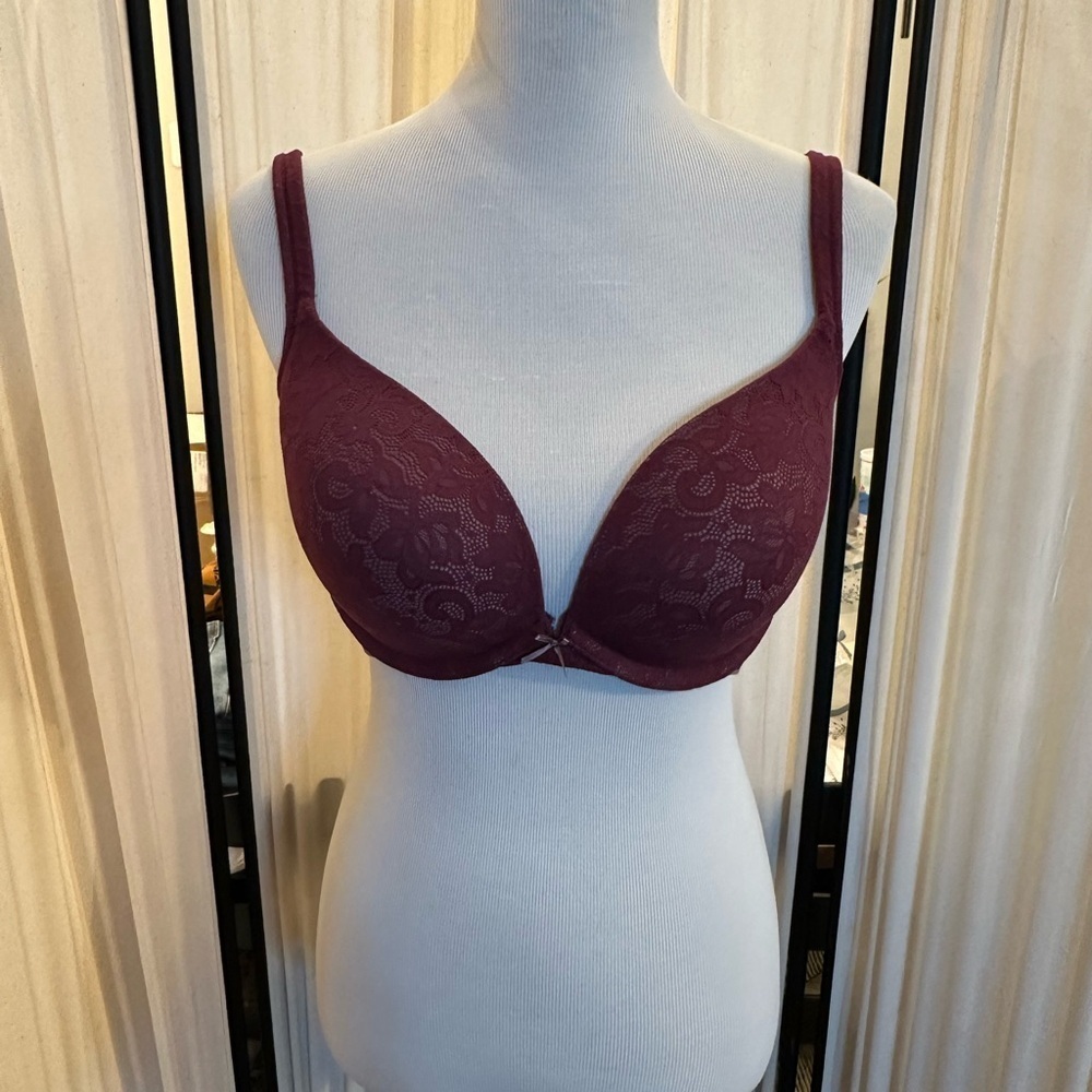 Cacique Red Plunge Bra with Underwire and Adjustable Straps